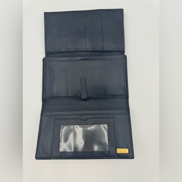 Rare Vintage GUCCI Trifold  Navy & Cream Wallet - Picture 5 of 13
